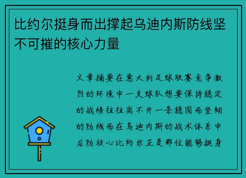 比约尔挺身而出撑起乌迪内斯防线坚不可摧的核心力量
