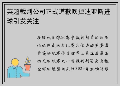 英超裁判公司正式道歉吹掉迪亚斯进球引发关注 英超裁判公司正式道歉吹掉迪亚斯进球引发关注